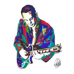 Les Paul Guitar Player Musician Jazz Music Poster Print Wall Art 18x24